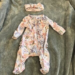 Floral Kids One Piece Footie with Headband